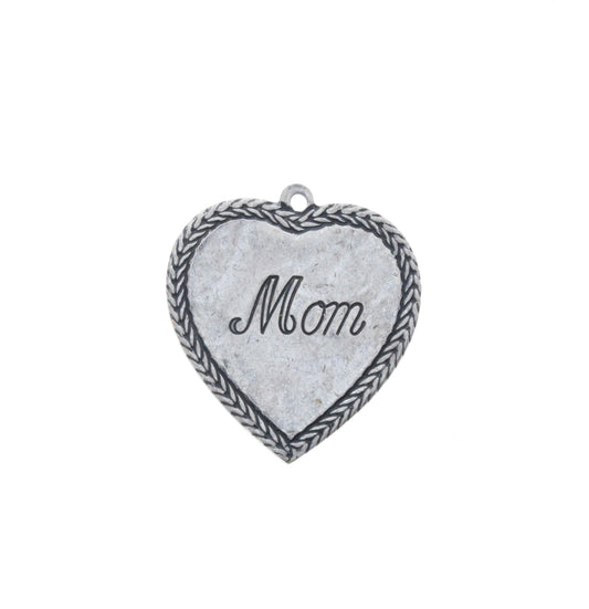 "Mom" Heart Charm, Classic Silver, pack of 6