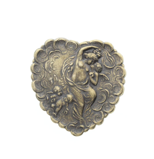 Art Nouveau Venus Heart Medallion, Vintage Gold, 3 pack