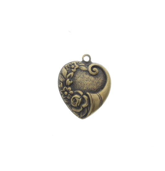 Vintage Brass Cornucopia Heart Charm, PK/6