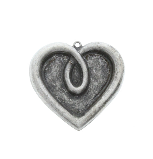 Looped Heart Charm, Vintage Silver, Pack of 6