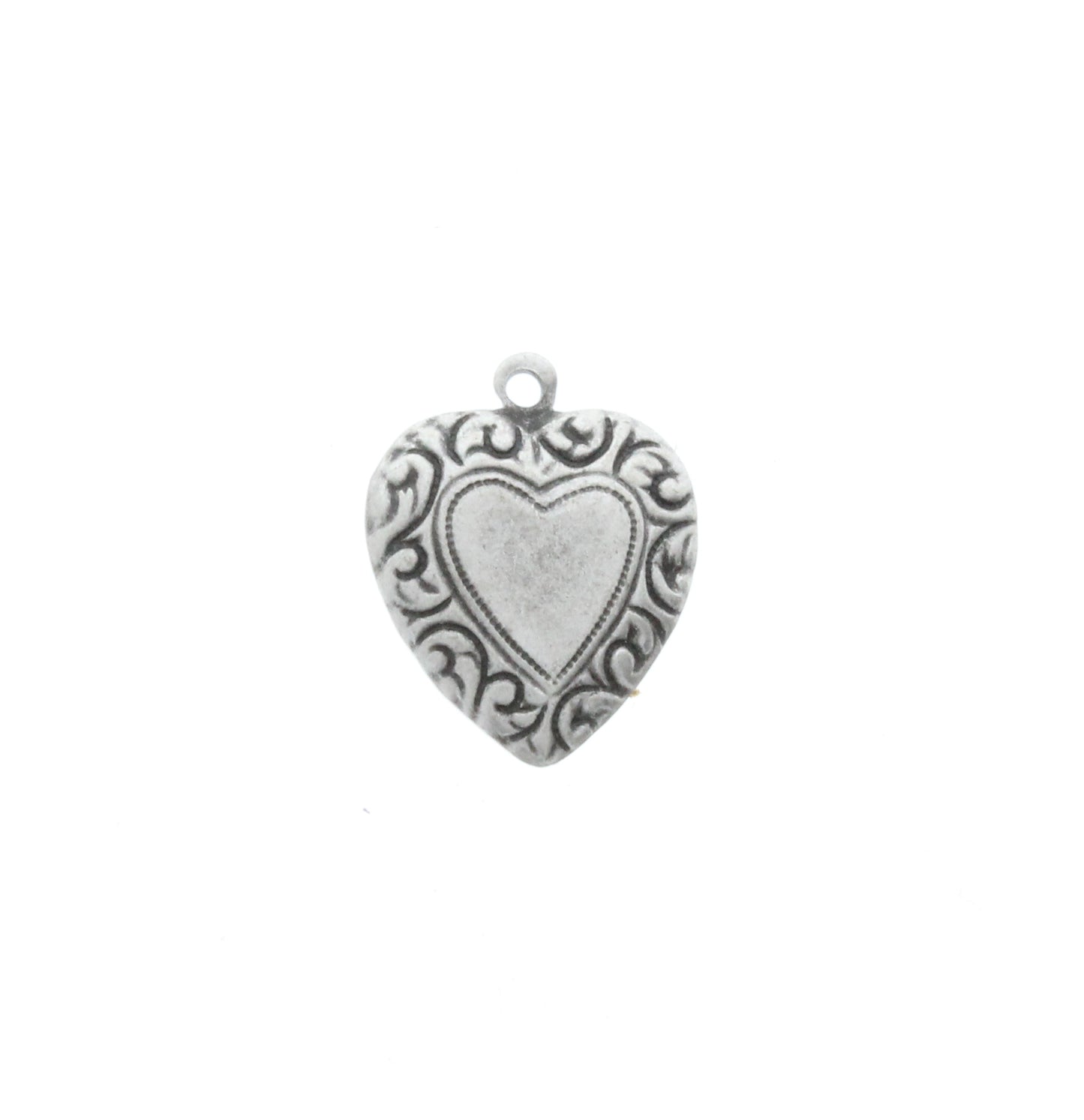 Vintage Silver Heart Charm, 6 pack