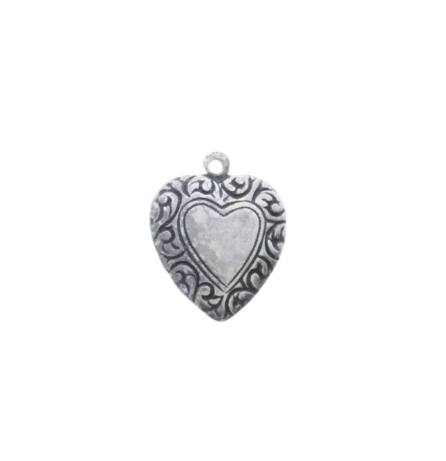 Vintage Silver Heart Charm, 6 pack