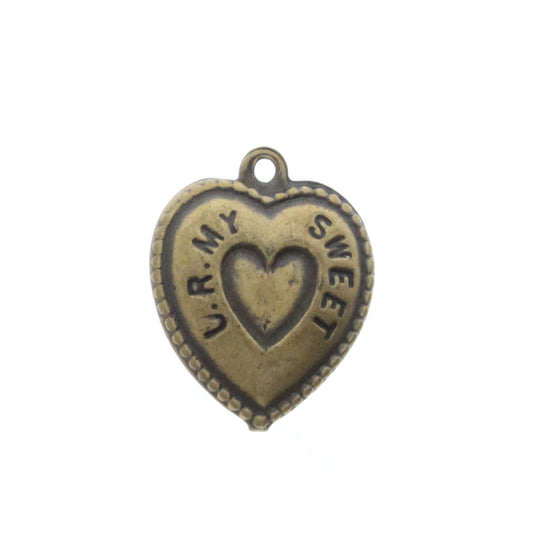 U.R. MY Sweet- Heart Charm, 2-Sided Vintage Brass, pk/6