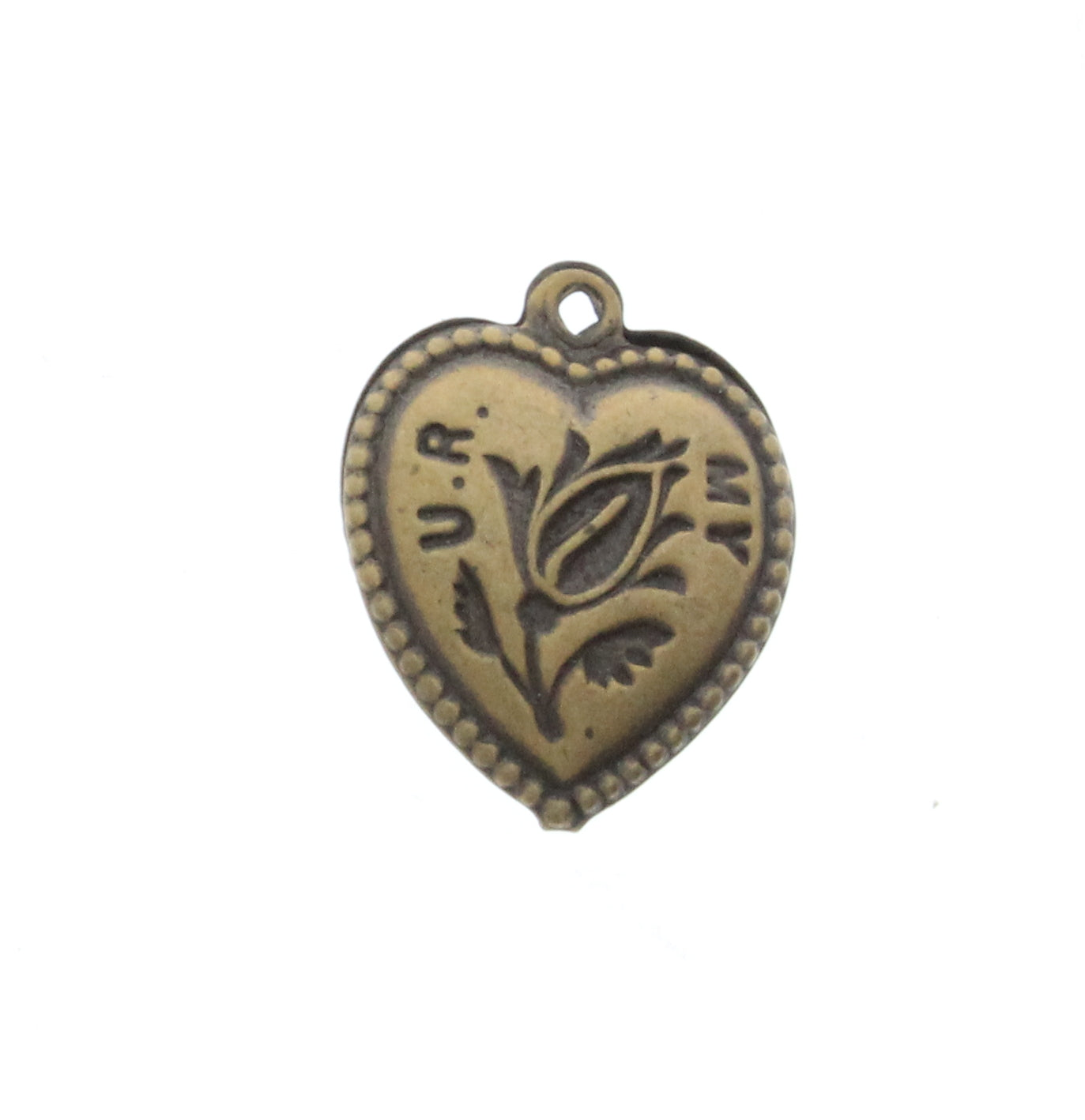 "U.R. My Rose" Puffed Heart Charm, Vintage Brass, pk/6
