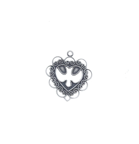 Heart with Dove charm, Filigree Charm, pack of 3