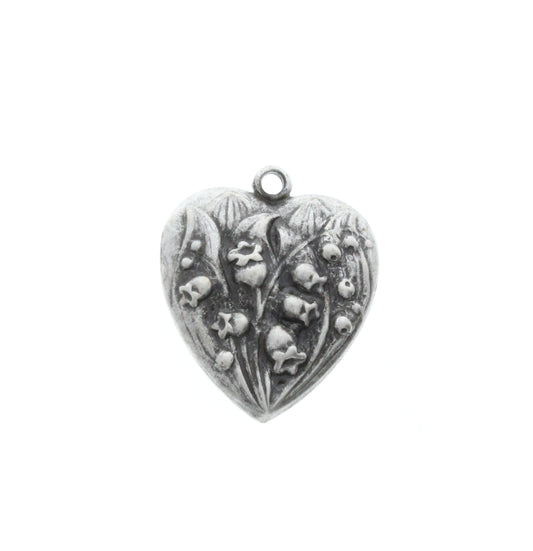 Vintage Silver Tulip Heart Charm, 6 pack