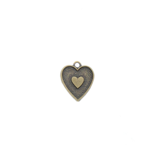 Vintage Brass Heart Charm, pk/6