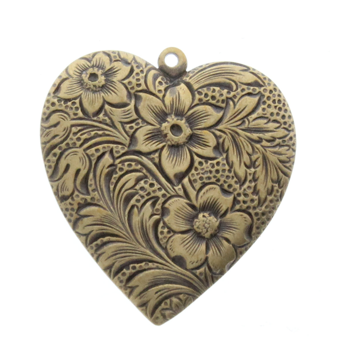 Vintage Brass Flower Garden Heart Charm, pk/6