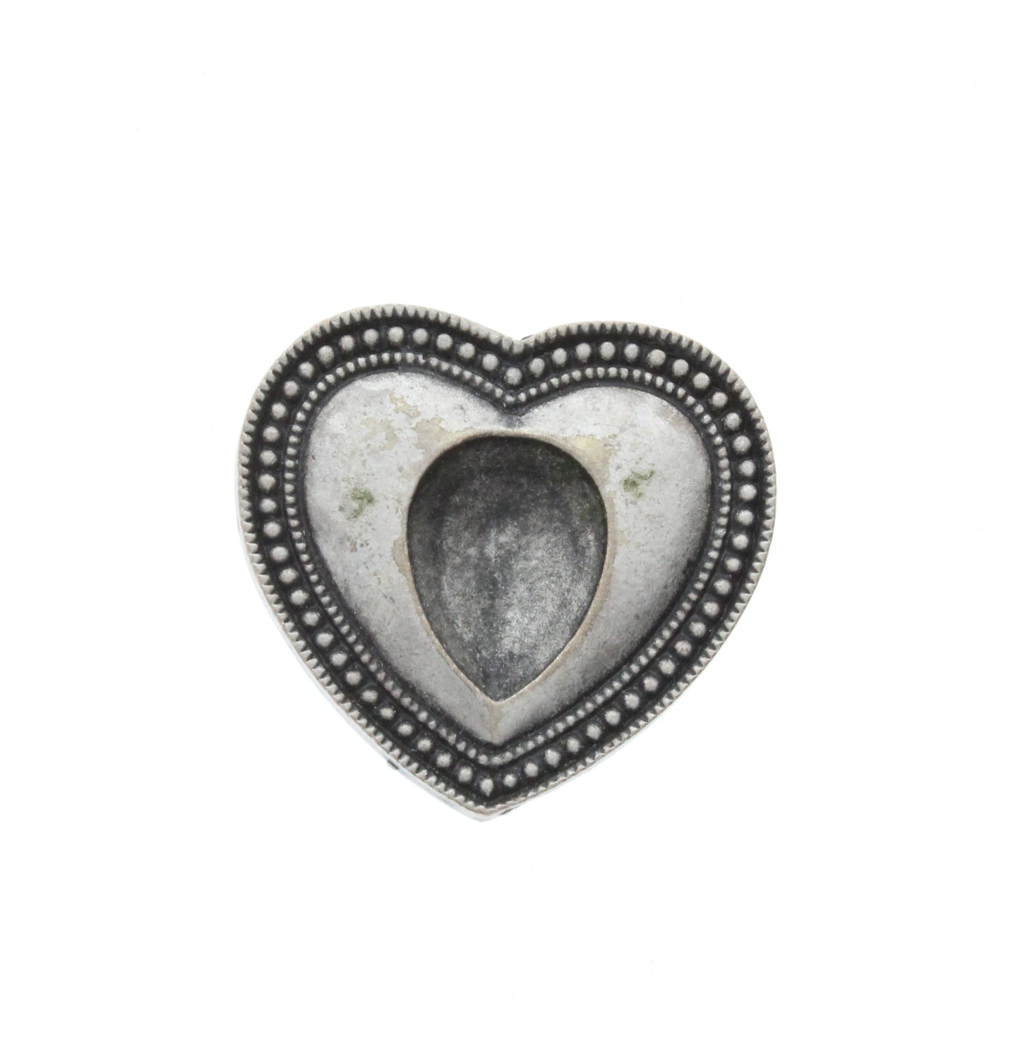 Antique Silver Heart with Setting for Pear Shaped Stone, PKG/6