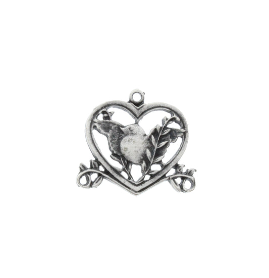 Vintage Silver Dove Heart Charm, 6 pack