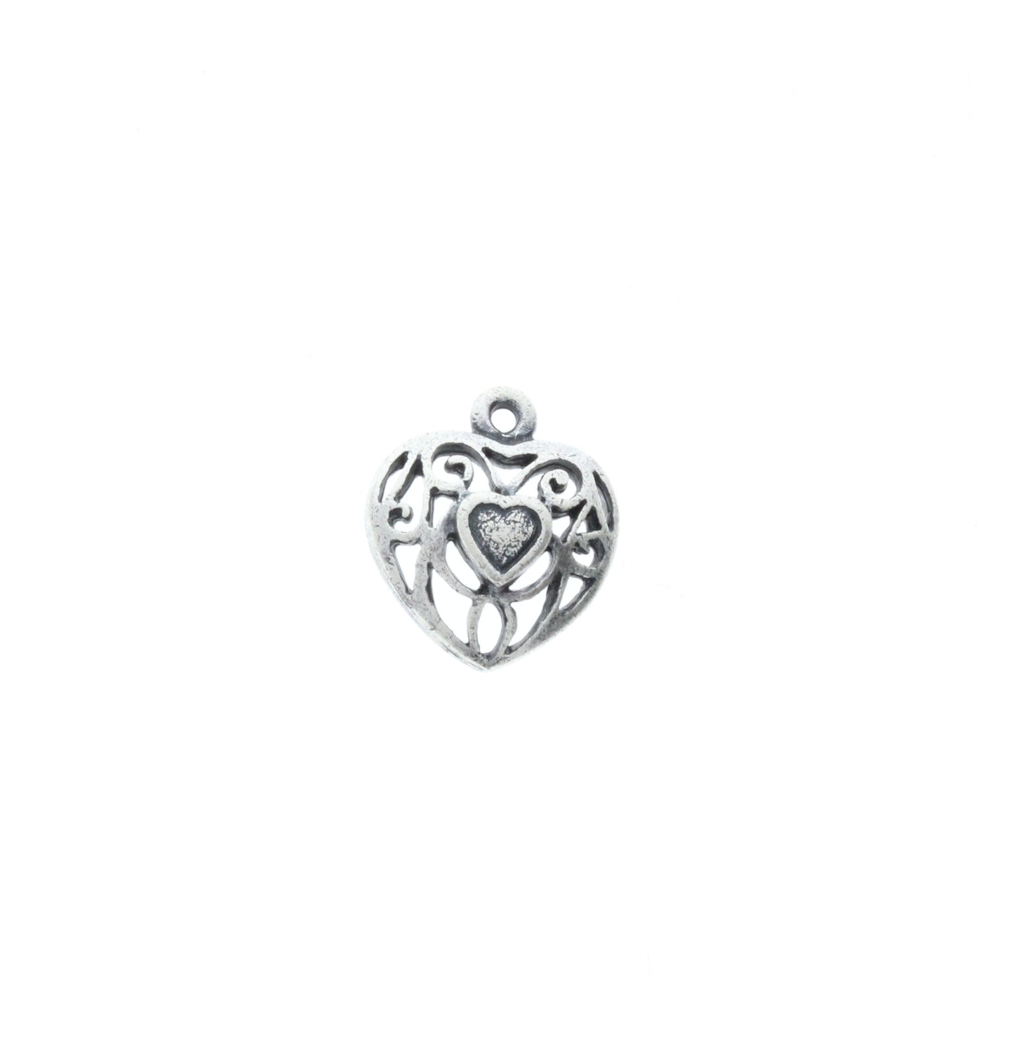 Classic Silver Filigree Heart Cast Metal Charm, pk/6