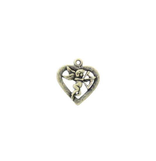 Right-Facing Cherub Heart Charm, Burnished Gold, pack of 6