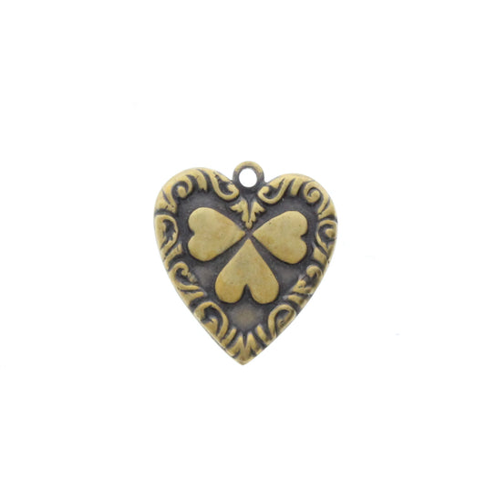 3-Leaf Clover Hearts Charms, Vintage Bronze, Pack of 6