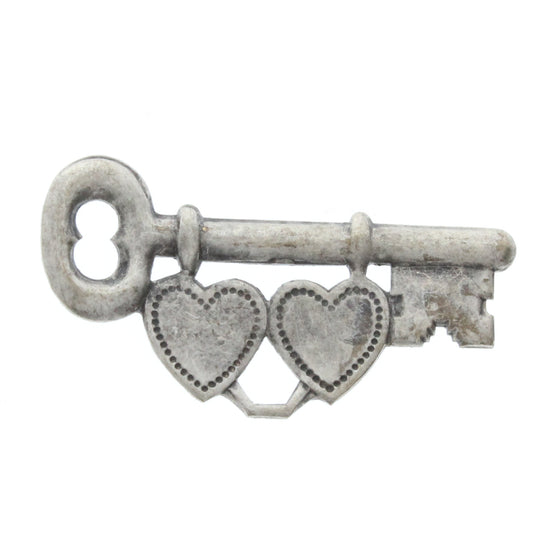 Antique Silver Key-to-Heart Pendant/Charm, pk/6