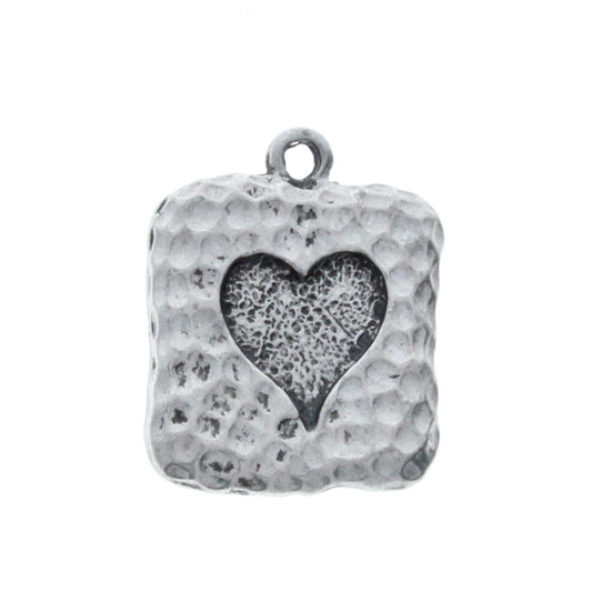 Antique Silver Dimpled Heart Square Charms, Pk/4