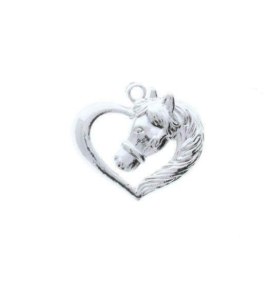Heart Charm w/Horse, Classic Silver, Pk/6
