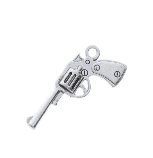 Gun Pistol Charm, Classic Silver, Pk/3