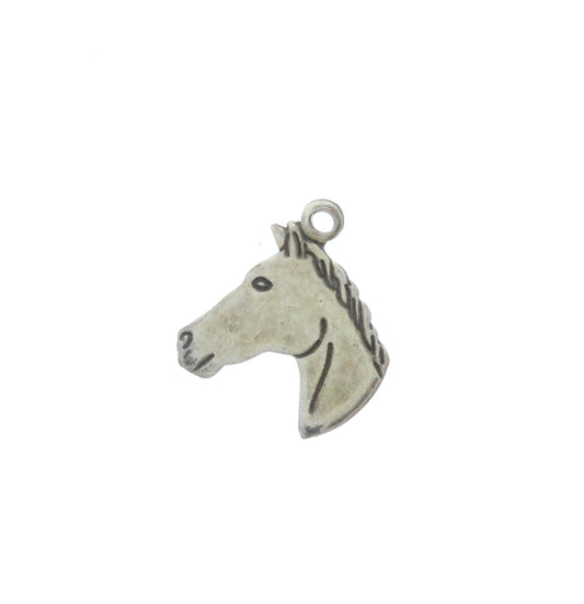Mustang Horse Head Charm, Classic Silver, Pk/6