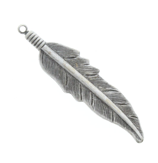 Antique Silver Feather Charm, Pk/6
