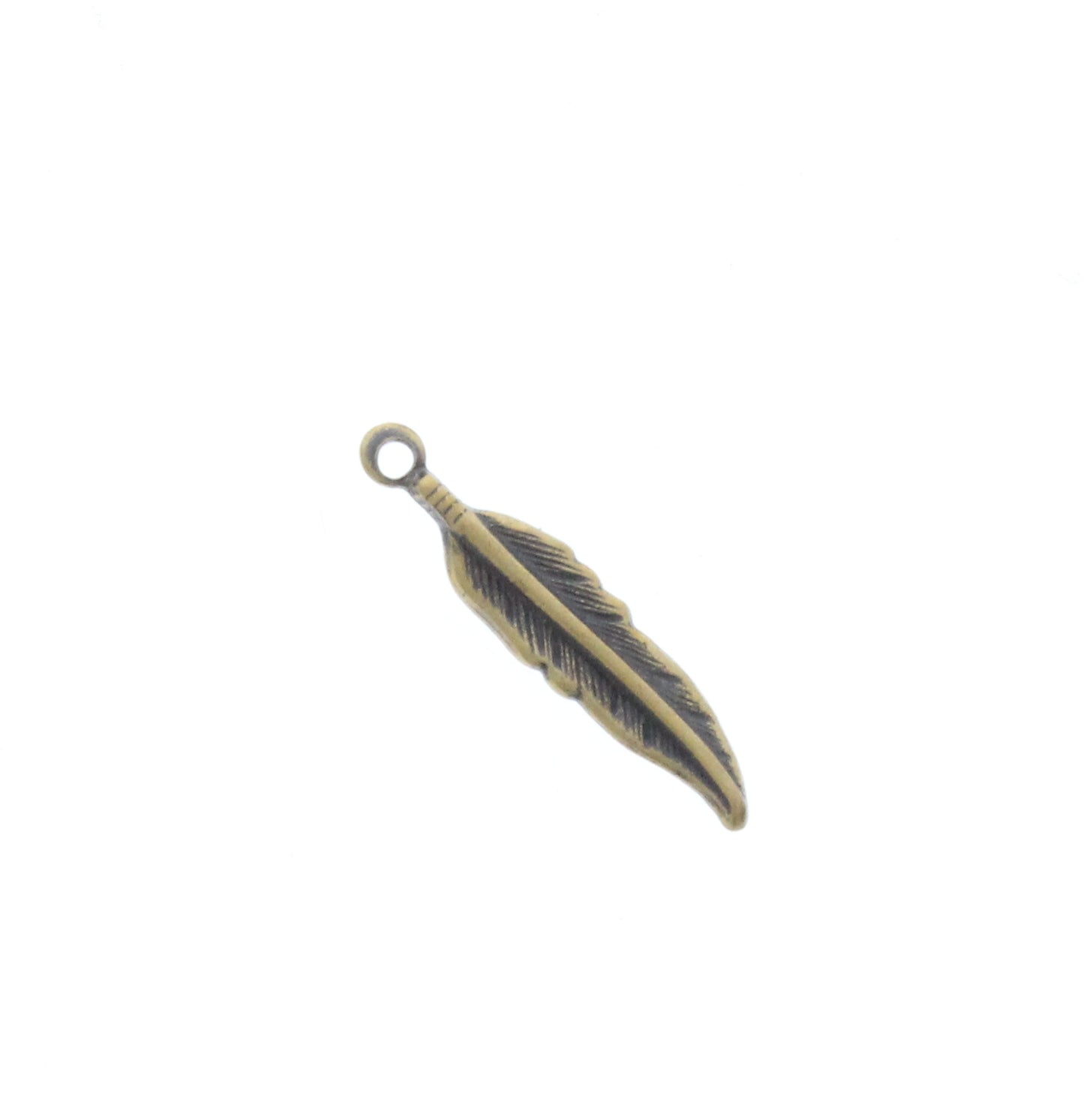 Antique Gold Small Feather Charm, Made in USA, Pk/12