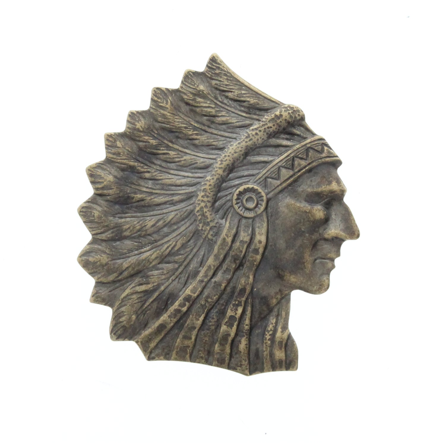 Antique Brass Large Indian Chief Head Charm, Pk/2