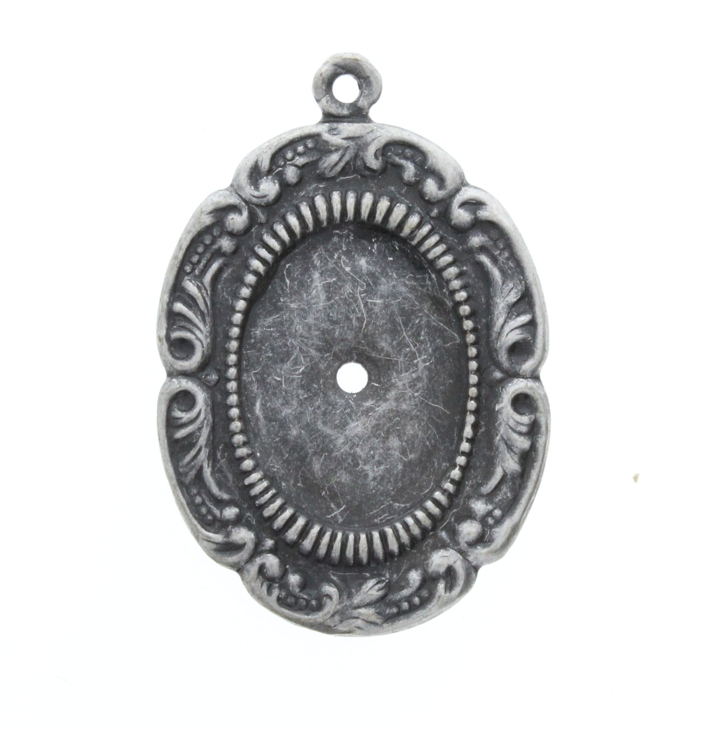 Antique Silver Victorian Frame Pendant w/Bezel setting, Pk/2