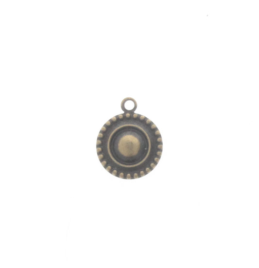 Small Antique Brass Round Drop Charm, Pk/6
