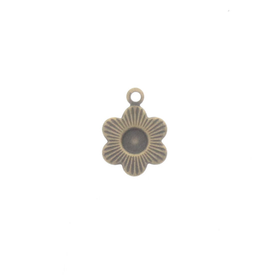 Small Antique Brass Flower Charm w/Bezel, Pk/6