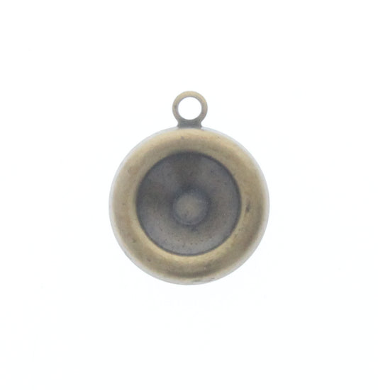 Vintage Brass Round Charm w/Bezel Charm, Pk/6