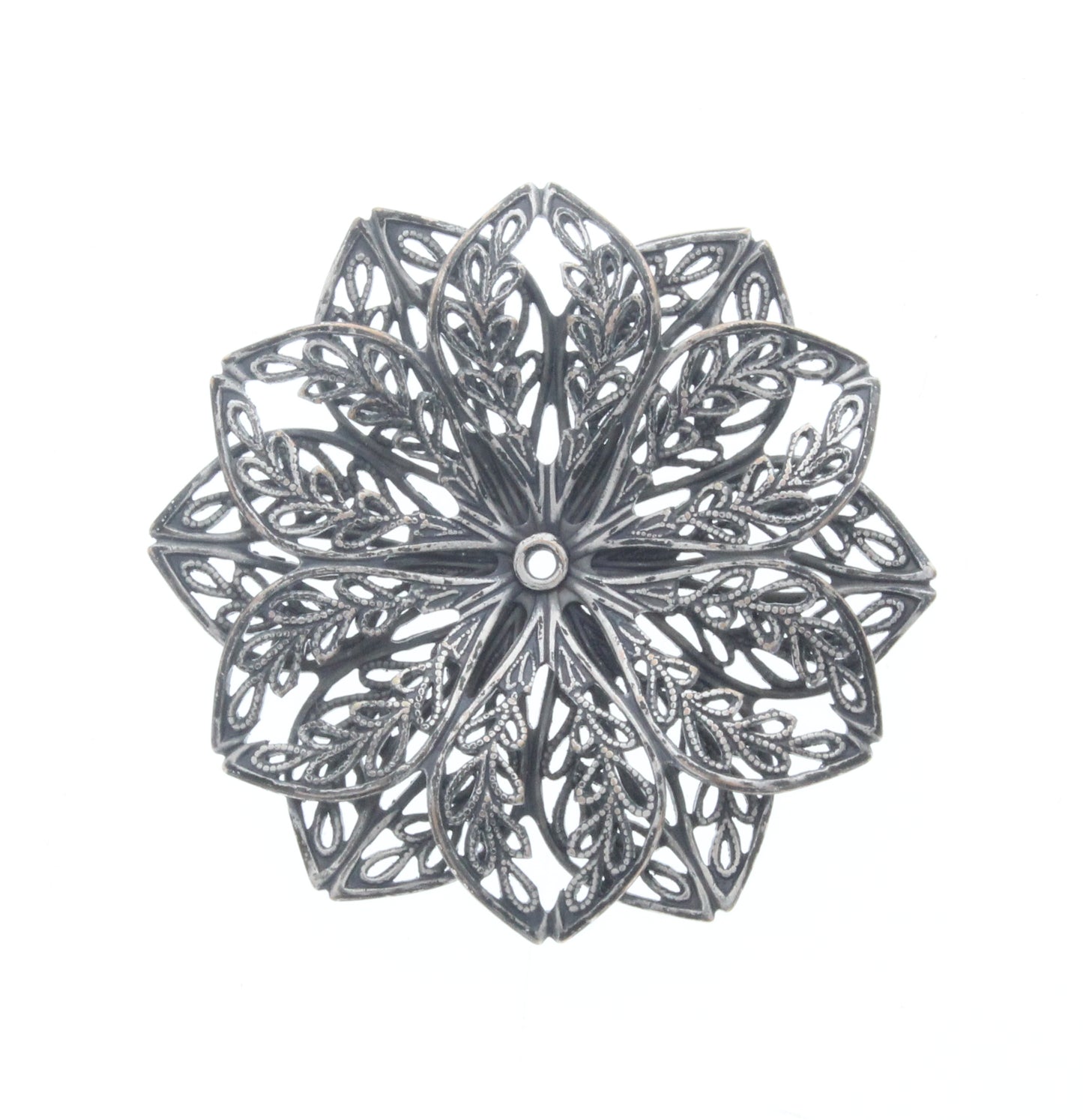 Classic Silver Large Filigree Flower Charm, ea