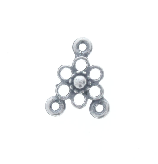 Classic Silver Flower Connector Charm w/3 Rings, Pk/6