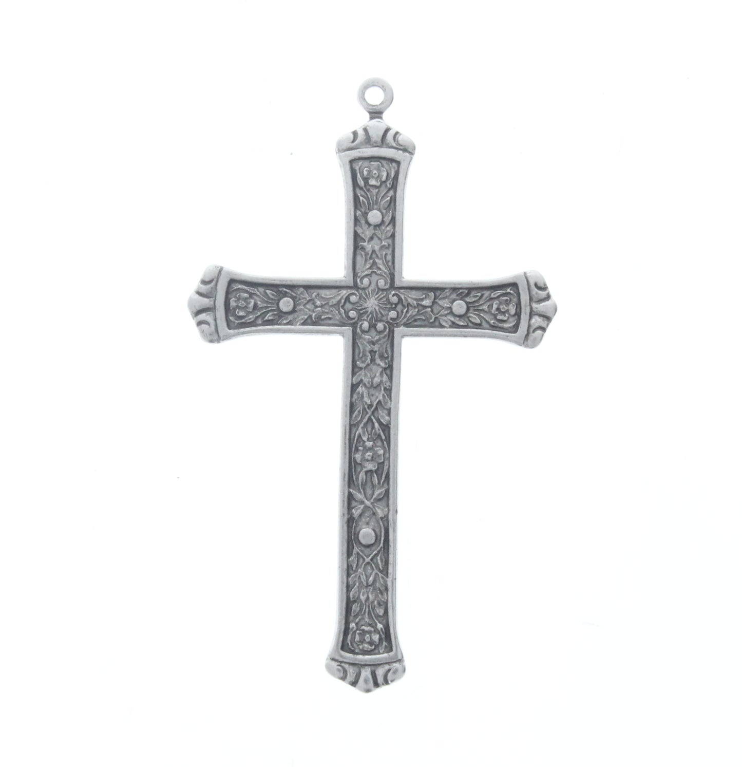 Classic Silver Plant Design Cross Charm, ea