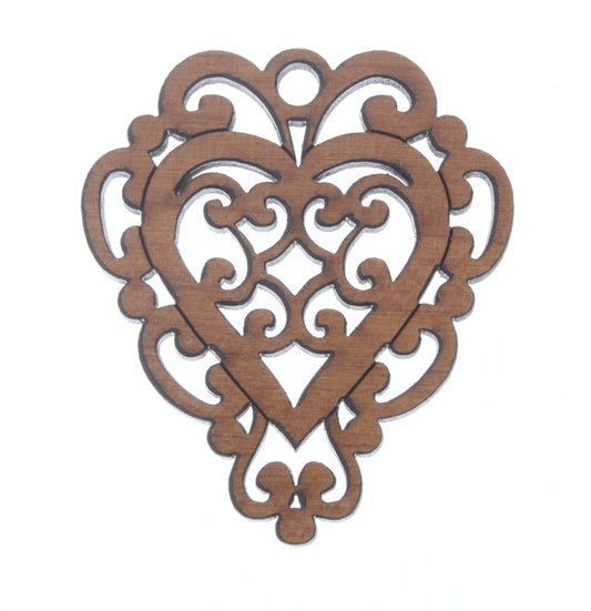 Baroque Heart Wood Pendant, ea