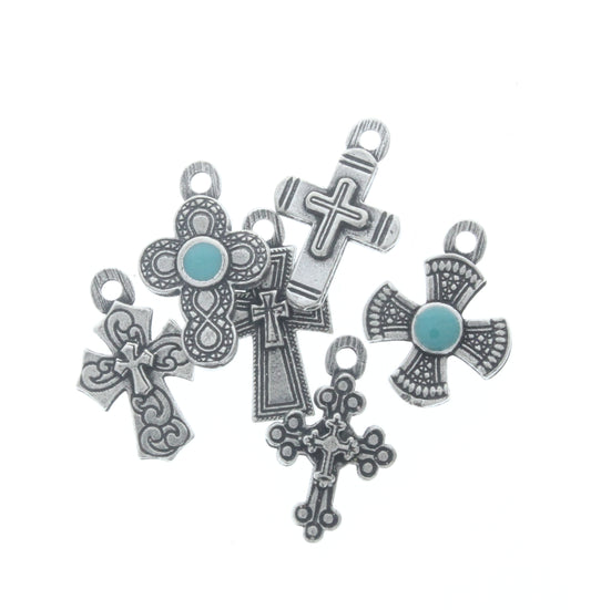 Assorted Cross Charms w/Turquoise, Pk/6