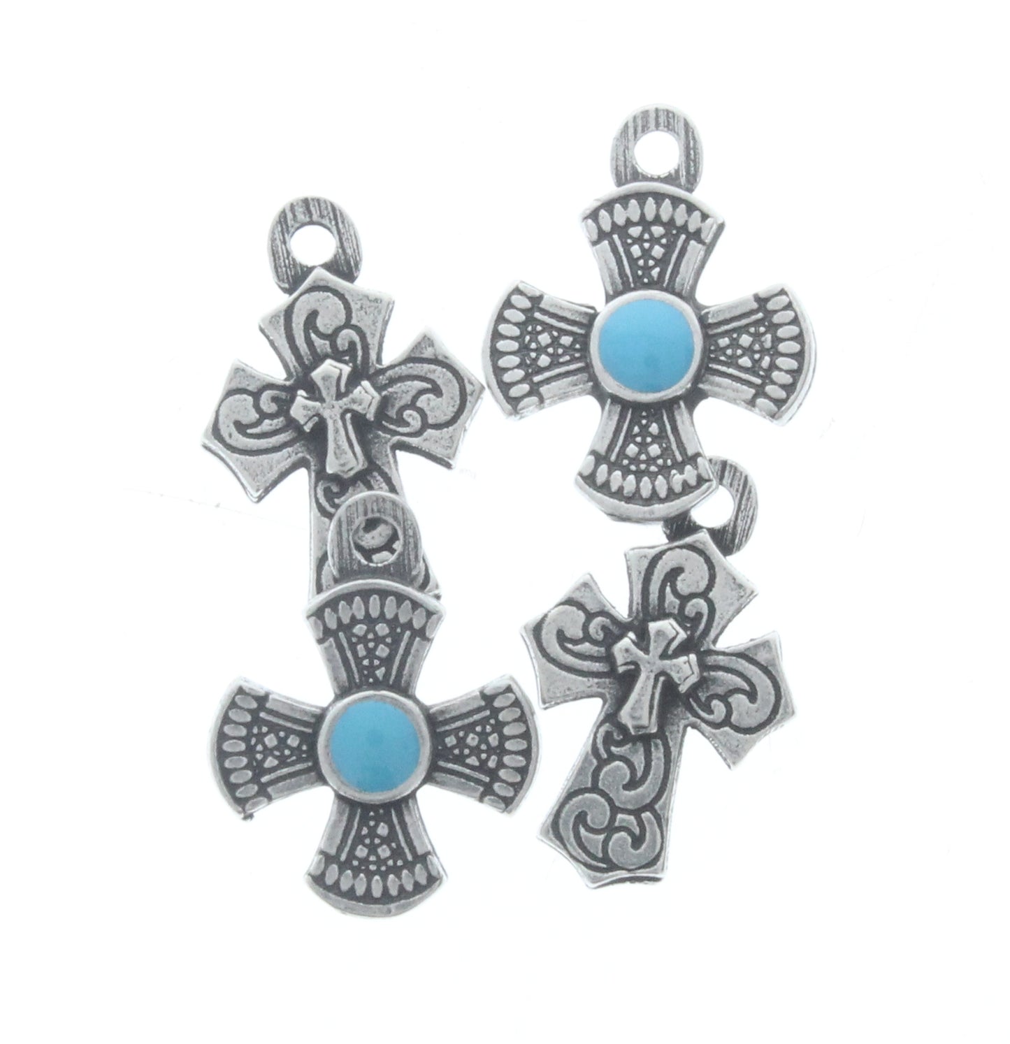 Assorted Cross Charms w/Turquoise, Pk/4
