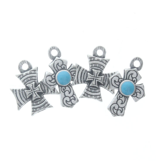 Assorted Cross Charms w/Turquoise, Pk/4