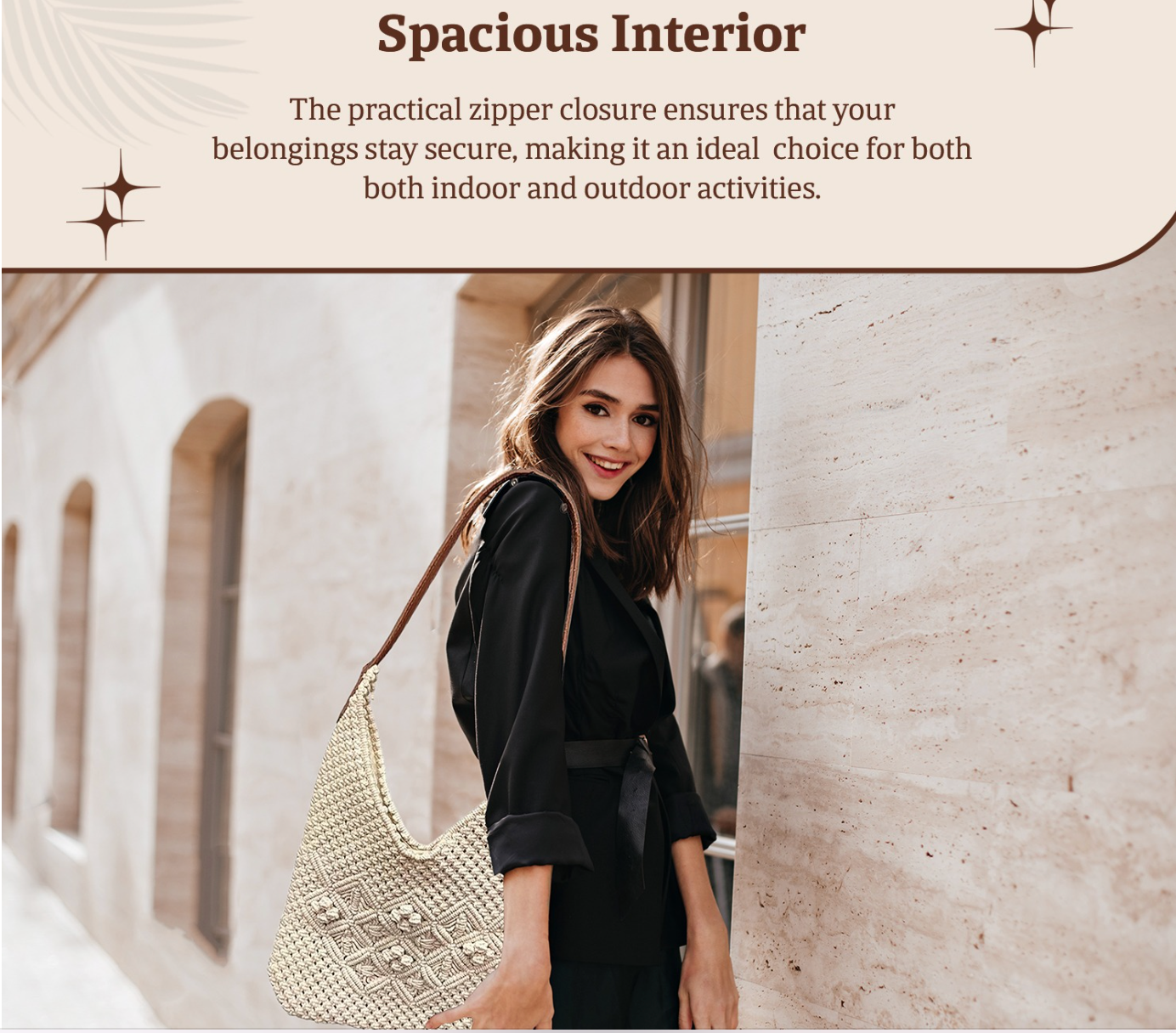 HHH Designs Cotton Macrame Bag with Leather Handle