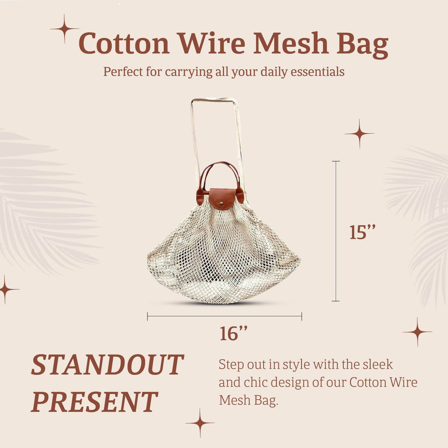 HHH Designs Cotton Wire Mesh Bag with PU Leather Handle and Flap