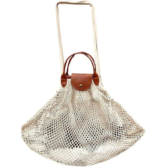 HHH Designs Cotton Wire Mesh Bag with PU Leather Handle and Flap