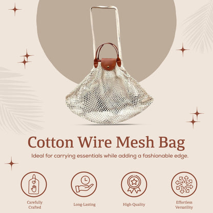 HHH Designs Cotton Wire Mesh Bag with PU Leather Handle and Flap