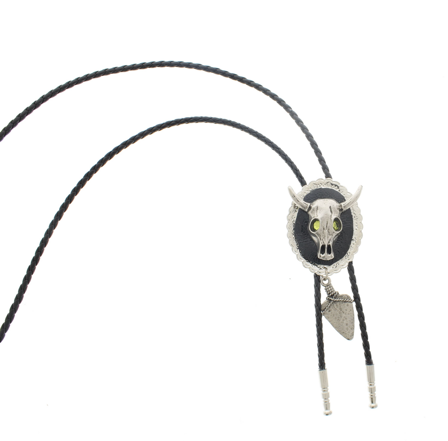 Silver Cow Skull Bolo Tie, 36" leather cord, made in USA, each