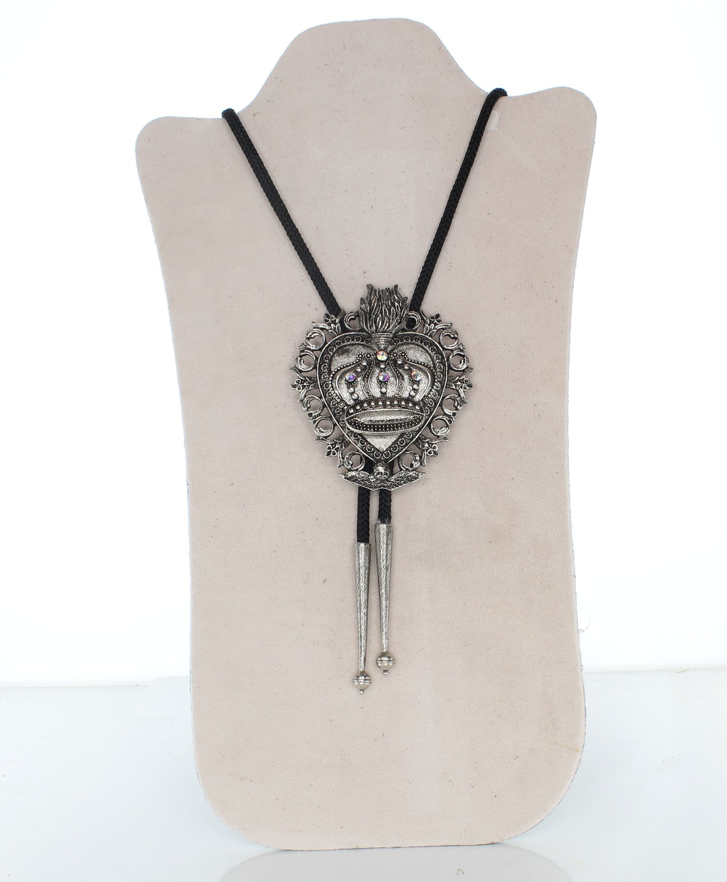 Flaming Heart Bolo Tie with Crown, made in USA, each