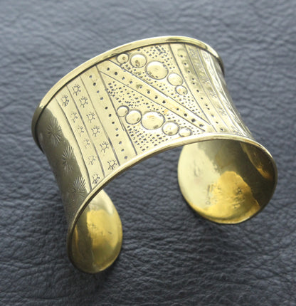 Wide Polished Etched Stamped Brass Cuff, ea