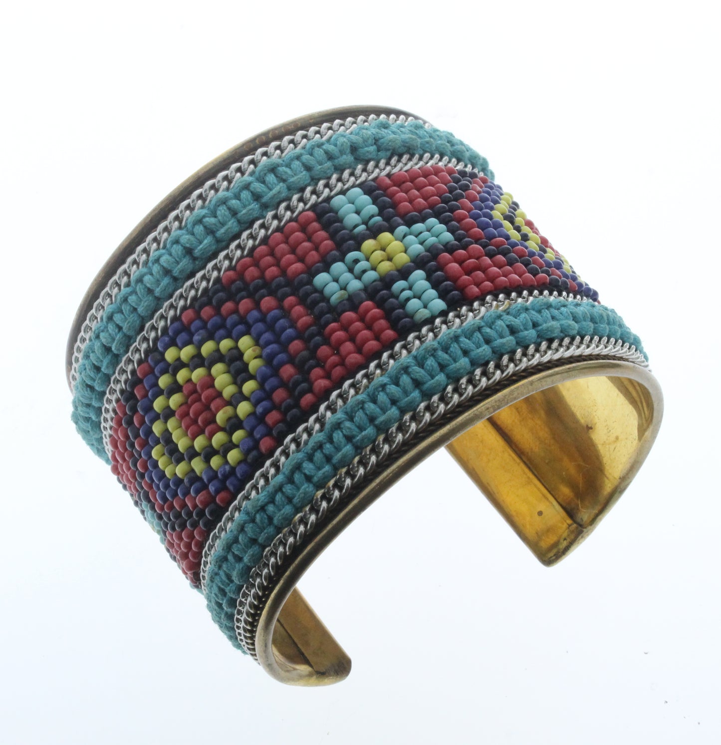 American Indian Beaded Cuff Bracelet, turquoise and red, ea