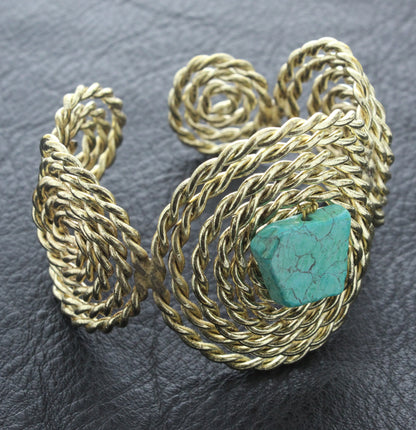 Woven Wire Cuff Bracelet w/Turquoise Chip, ea