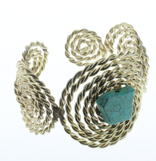 Woven Wire Cuff Bracelet w/Turquoise Chip, ea
