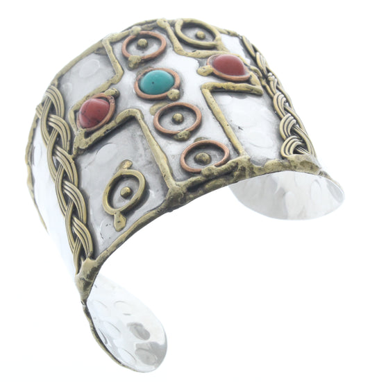 Cross Bracelet Cuff, Antique Silver w/Brass Inlay, ea