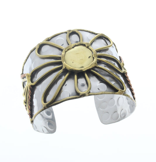 Sun Bracelet Cuff Base, Antique Silver w/Brass/Copper Inlay, ea