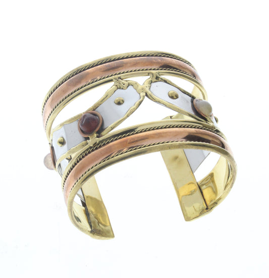 Silver Arc Bracelet Cuff, Antique Silver/Brass/Copper Inlay, ea