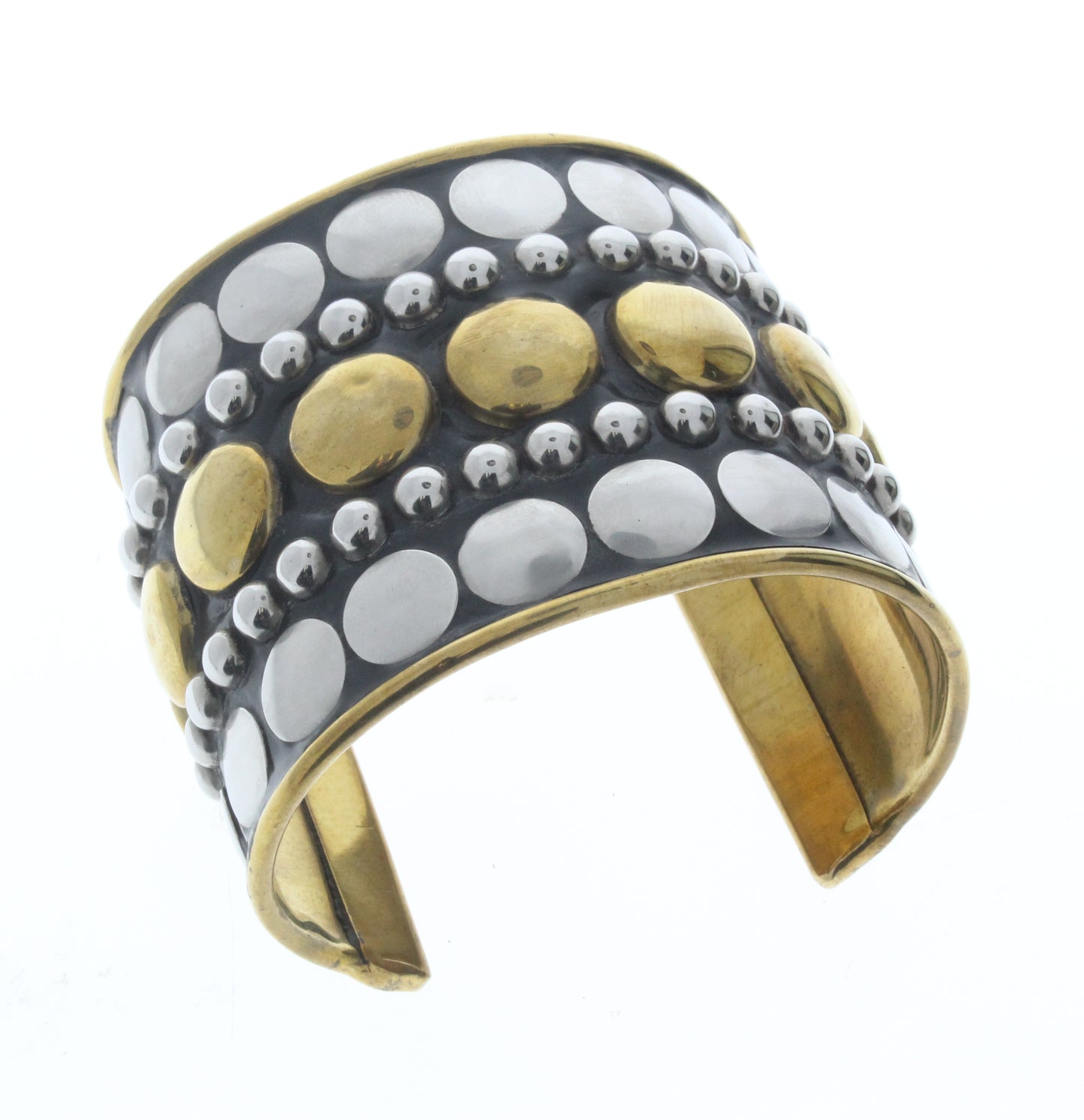 Circle Grid Bracelet Cuff, Antique Silver/Brass Circles of Various Sizes, ea